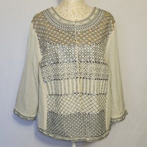 Madison Multiples Embroidered Studded Round Neck Southwestern Jacket Topper SZ L